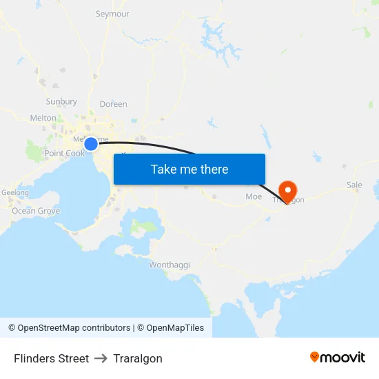 Flinders Street to Traralgon map