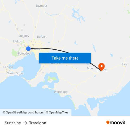 Sunshine to Traralgon map
