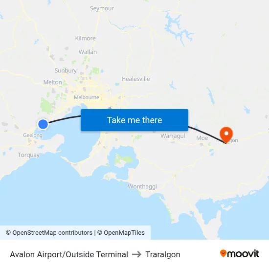 Avalon Airport/Outside Terminal to Traralgon map