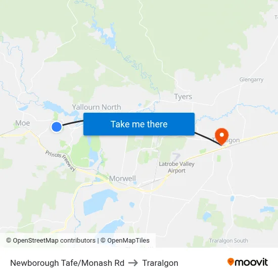 Newborough Tafe/Monash Rd to Traralgon map