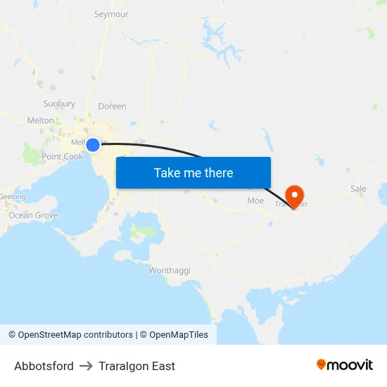 Abbotsford to Traralgon East map