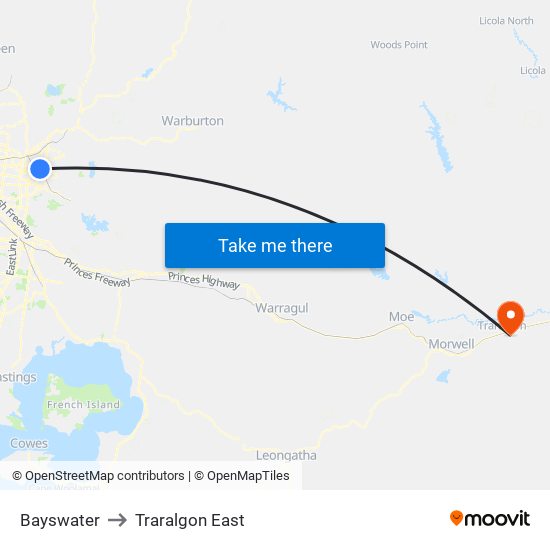 Bayswater to Traralgon East map