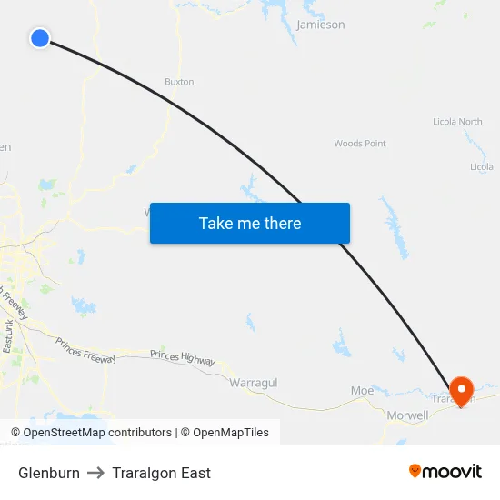 Glenburn to Traralgon East map