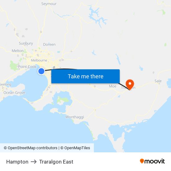 Hampton to Traralgon East map