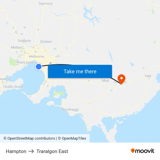 Hampton to Traralgon East map
