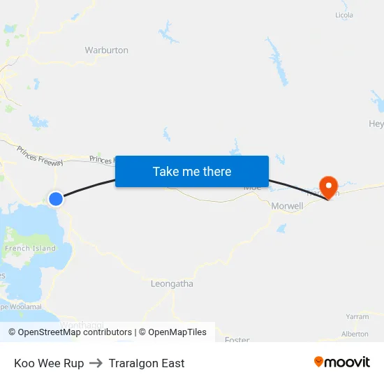 Koo Wee Rup to Traralgon East map