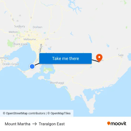 Mount Martha to Traralgon East map