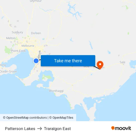 Patterson Lakes to Traralgon East map