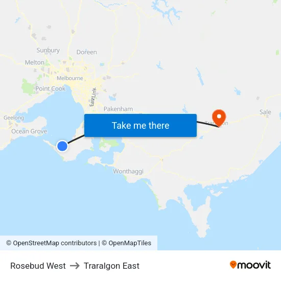 Rosebud West to Traralgon East map