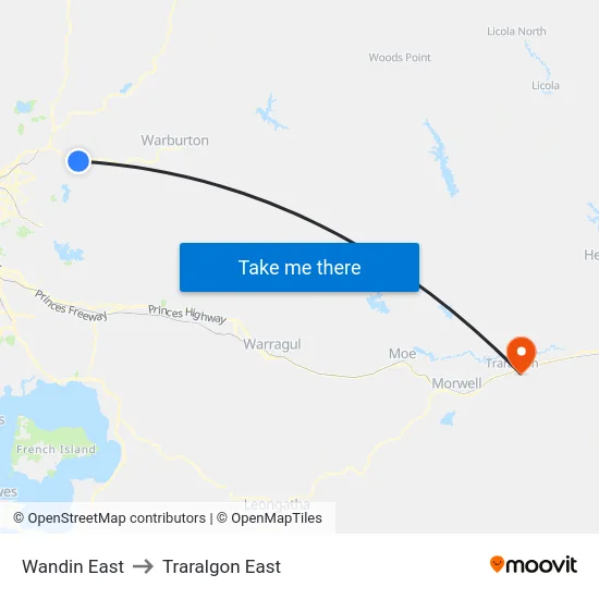 Wandin East to Traralgon East map