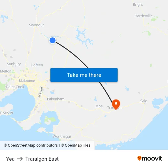 Yea to Traralgon East map