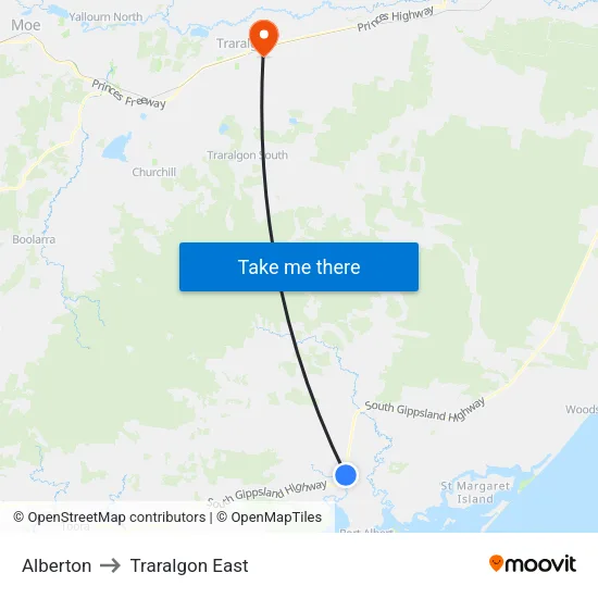 Alberton to Traralgon East map