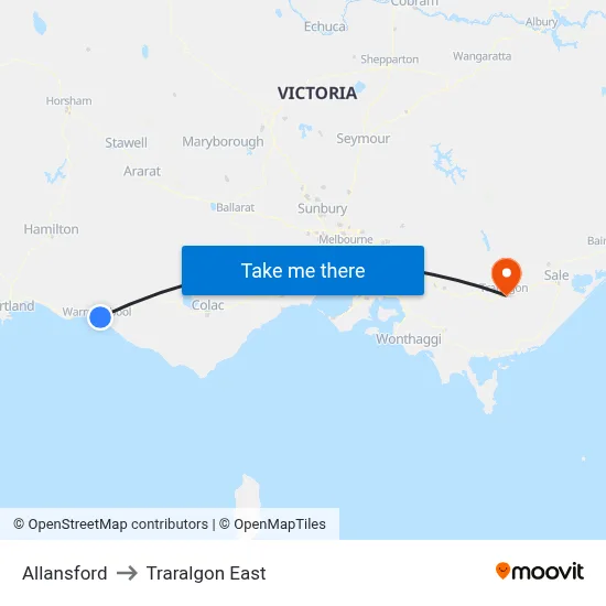 Allansford to Traralgon East map