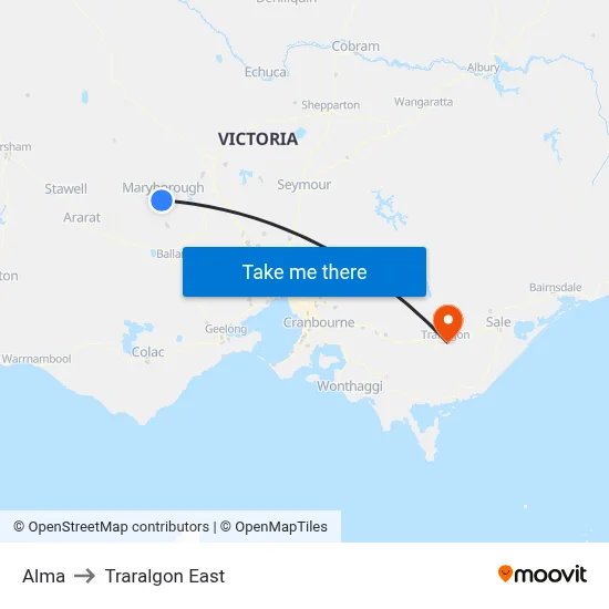 Alma to Traralgon East map