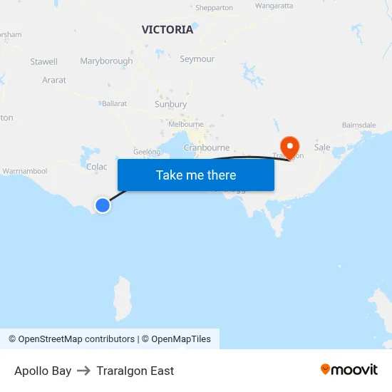Apollo Bay to Traralgon East map