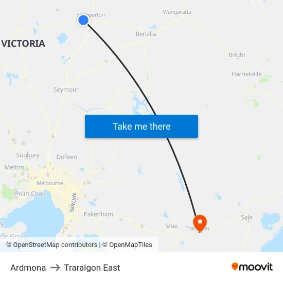 Ardmona to Traralgon East map