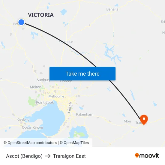 Ascot (Bendigo) to Traralgon East map