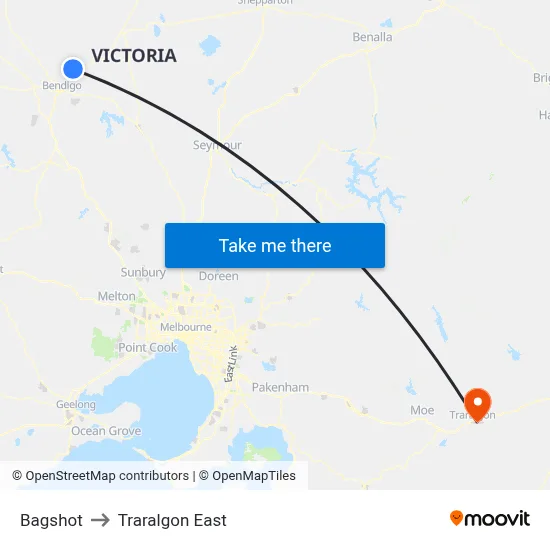 Bagshot to Traralgon East map