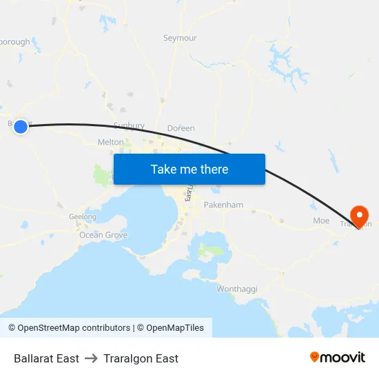 Ballarat East to Traralgon East map