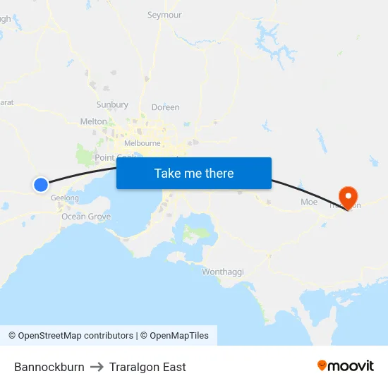 Bannockburn to Traralgon East map