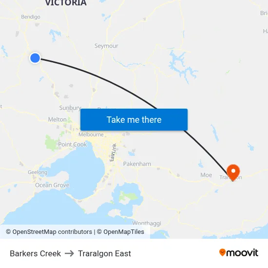 Barkers Creek to Traralgon East map