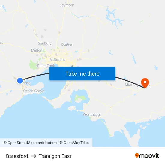 Batesford to Traralgon East map