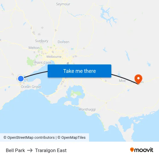 Bell Park to Traralgon East map