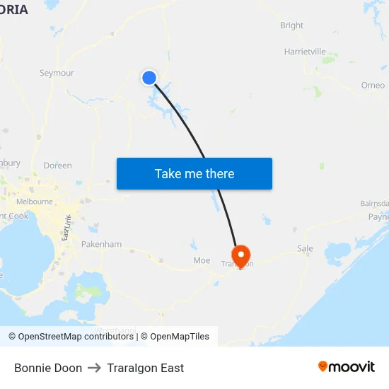 Bonnie Doon to Traralgon East map
