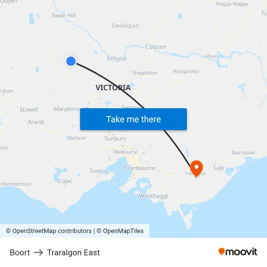 Boort to Traralgon East map