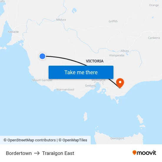 Bordertown to Traralgon East map