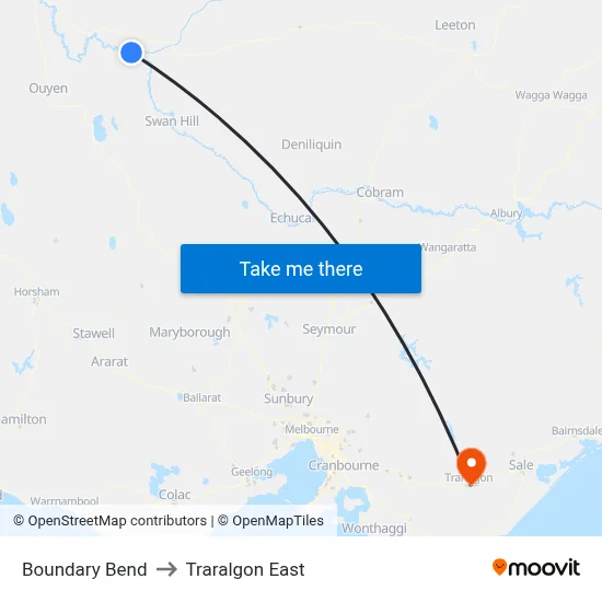 Boundary Bend to Traralgon East map