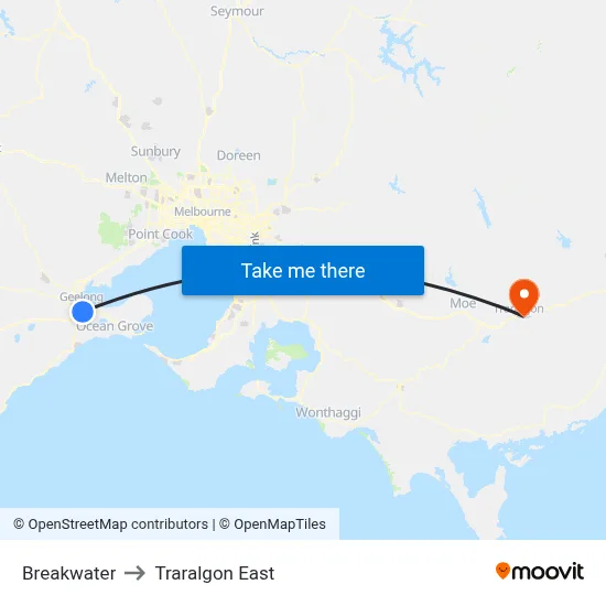 Breakwater to Traralgon East map