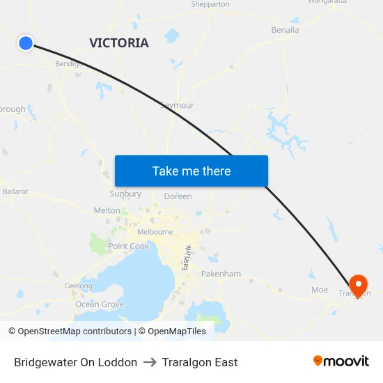 Bridgewater On Loddon to Traralgon East map