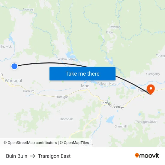 Buln Buln to Traralgon East map