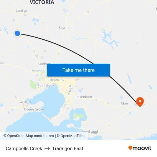 Campbells Creek to Traralgon East map