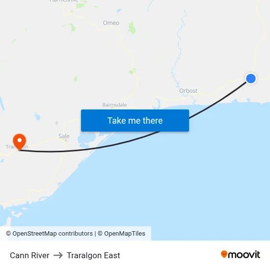 Cann River to Traralgon East map