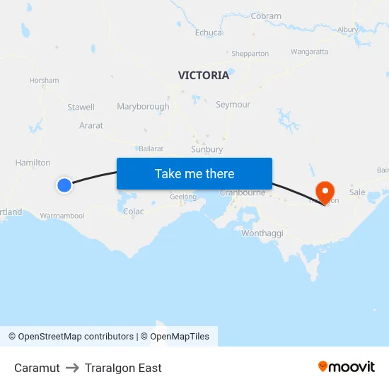 Caramut to Traralgon East map