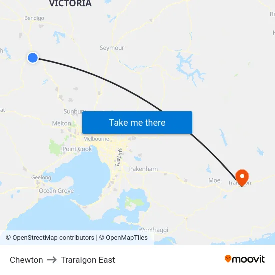 Chewton to Traralgon East map