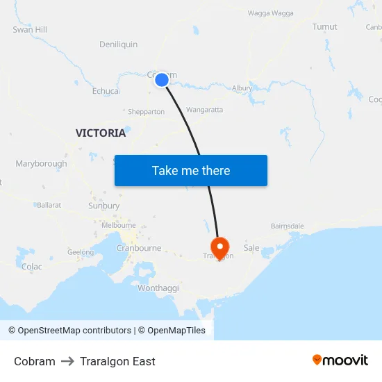 Cobram to Traralgon East map