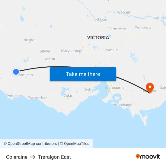 Coleraine to Traralgon East map