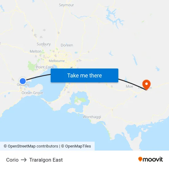 Corio to Traralgon East map