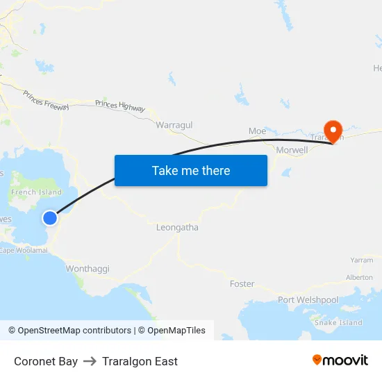 Coronet Bay to Traralgon East map