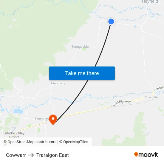 Cowwarr to Traralgon East map