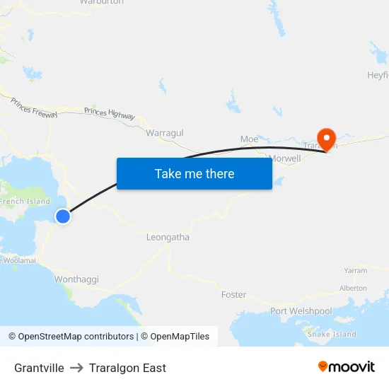 Grantville to Traralgon East map