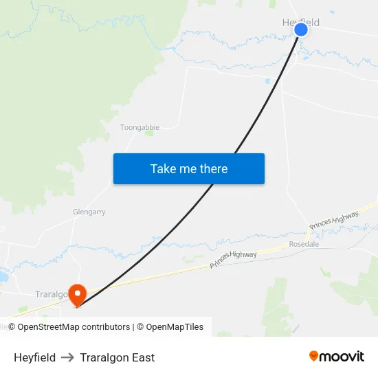 Heyfield to Traralgon East map