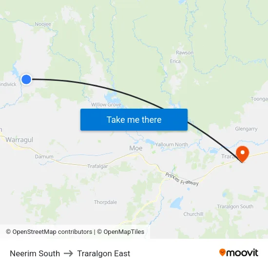 Neerim South to Traralgon East map