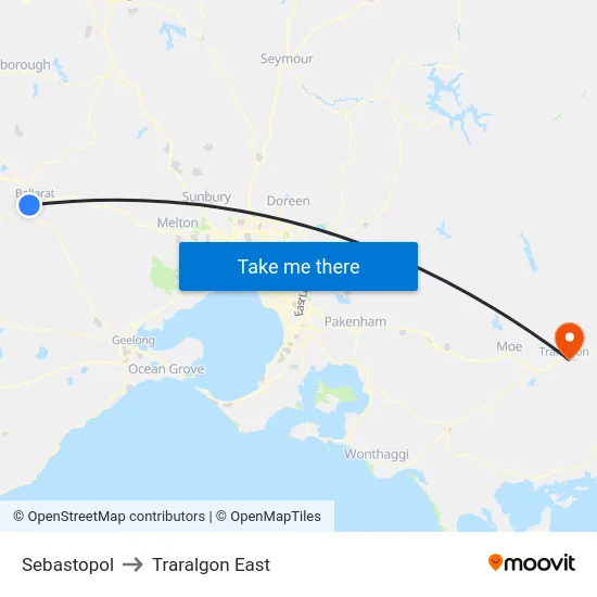 Sebastopol to Traralgon East map