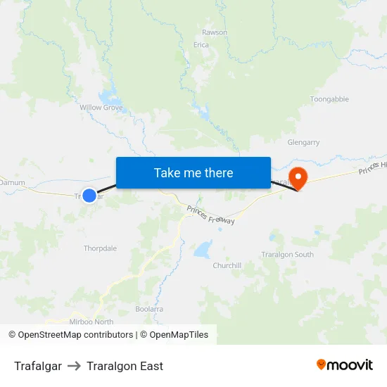 Trafalgar to Traralgon East map