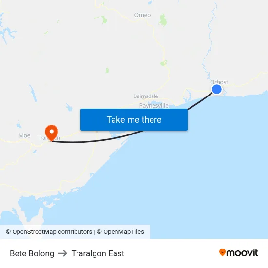 Bete Bolong to Traralgon East map