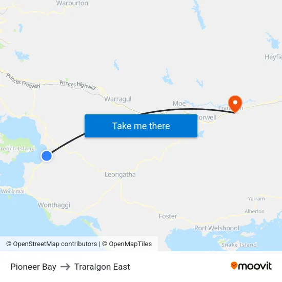 Pioneer Bay to Traralgon East map